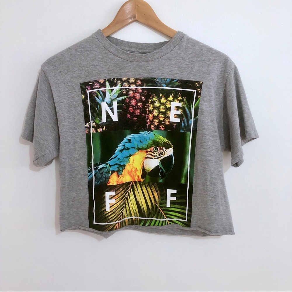 Grey Neff Tropical Graphic Cropped T Shirt-Small